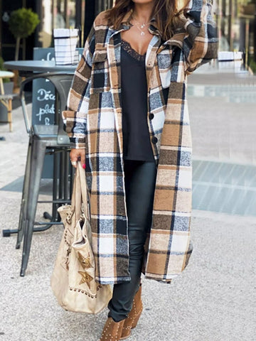 Airchics mi-longue manteau en laine carreaux fendu le côté mode femme surchemise